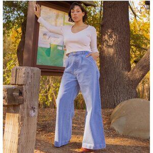 Big Bud Press Denim Trousers Wide Leg Blue Size M Petite